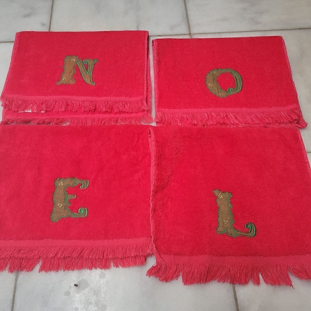 Cannon Red Embroidered Holiday NOEL Bath Hand Towels Set of 4
